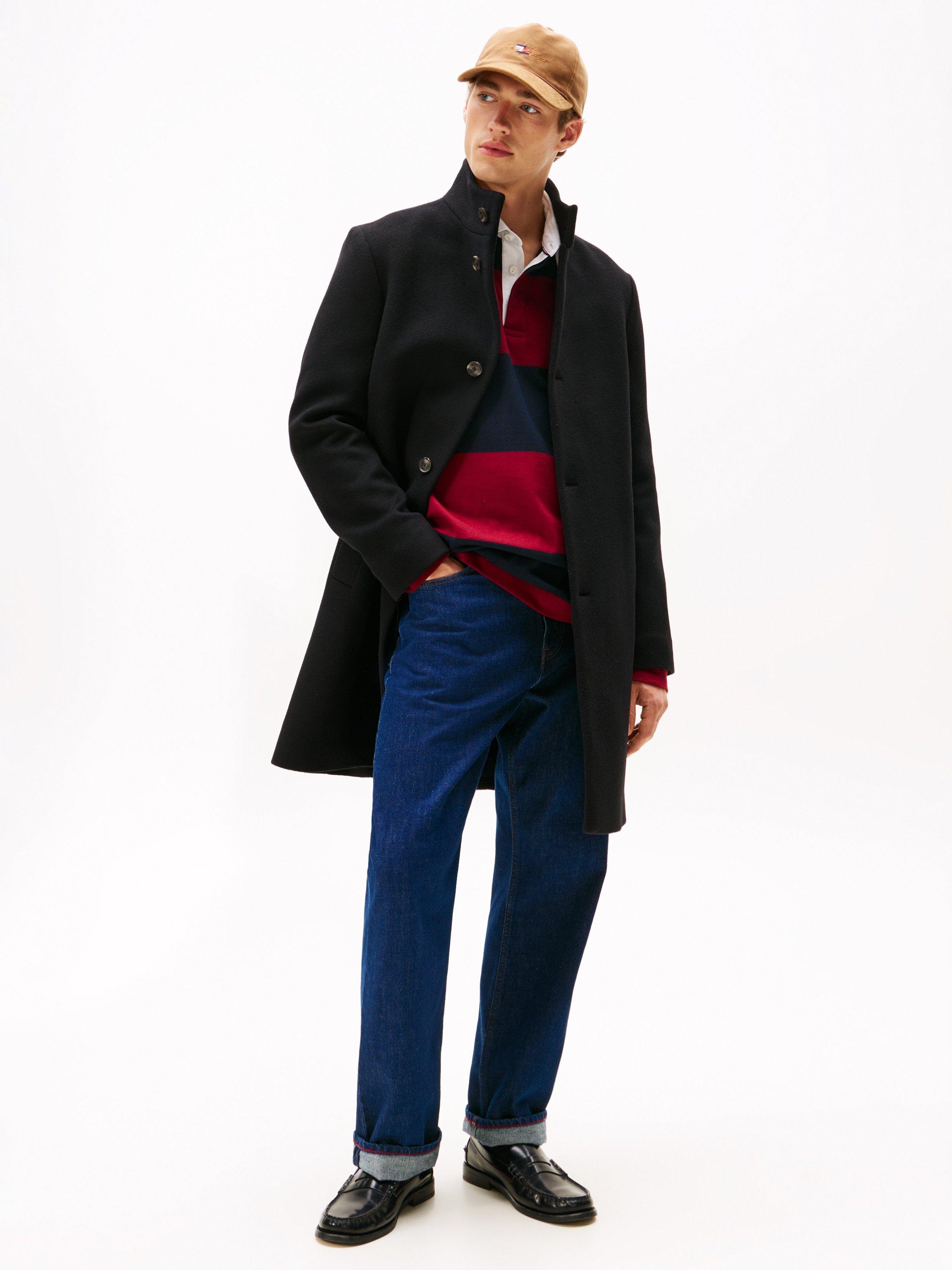 Product image 2 of 5, which shows Tommy Hilfiger Wool Blend Overcoat, Black, M
