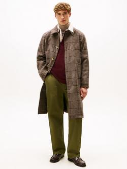 Tommy Hilfiger Wool Blend Check Overcoat, Camel Brown