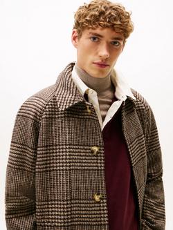 Tommy Hilfiger Wool Blend Check Overcoat - view 2, Camel Brown