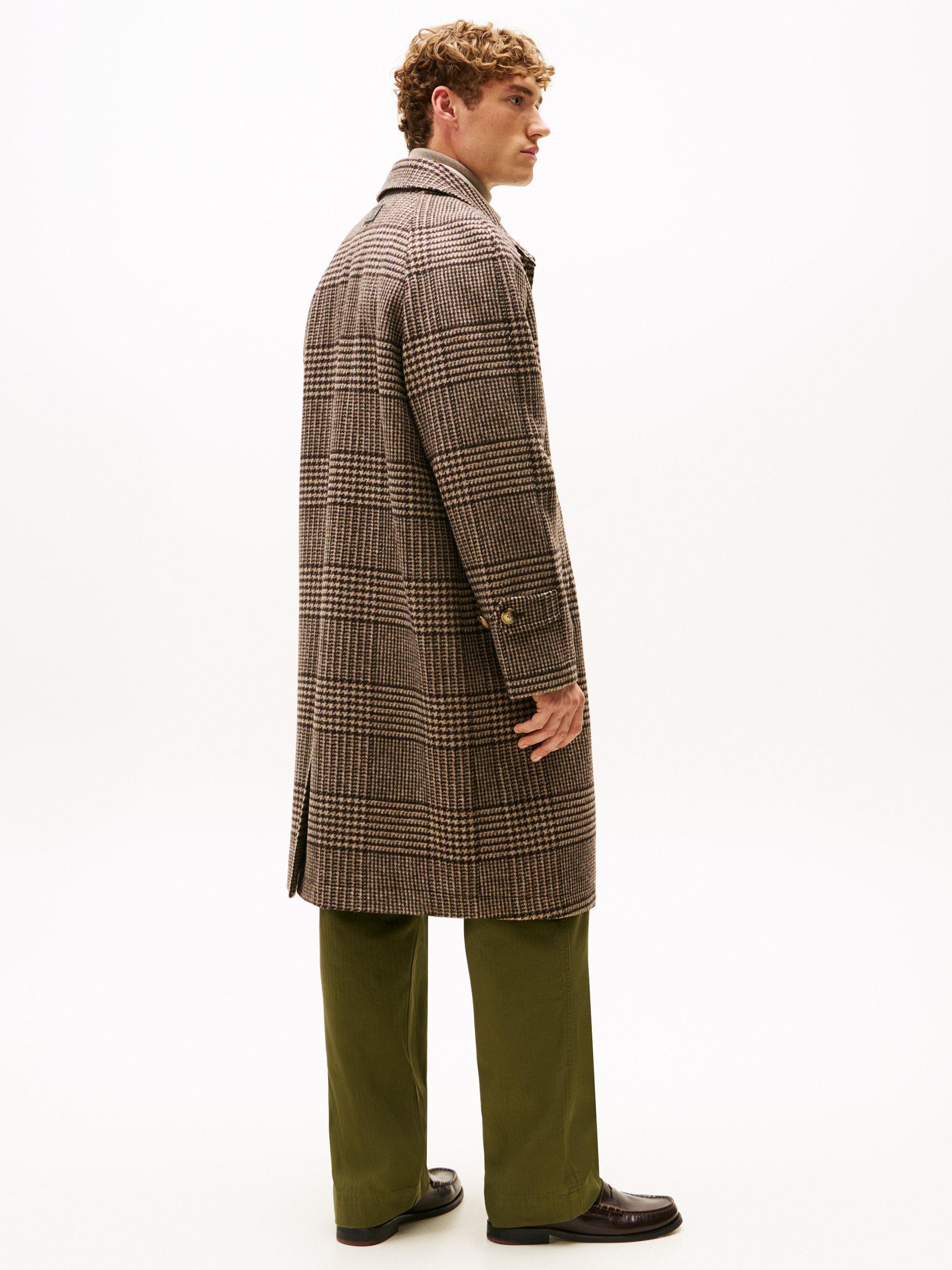 Product image 3 of 5, which shows Tommy Hilfiger Wool Blend Check Overcoat, Camel Brown, XS