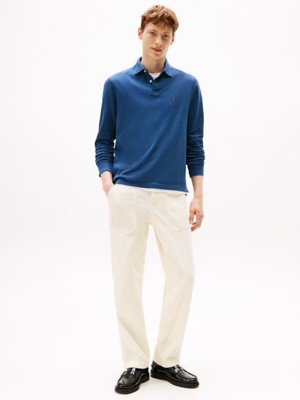 Tommy Hilfiger 1985 Cotton Blend Long Sleeve Polo Shirt, Aegean Sea