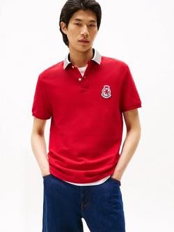 Tommy Hilfiger Cotton Herringbone Short Sleeve Polo Shirt, Medium Red