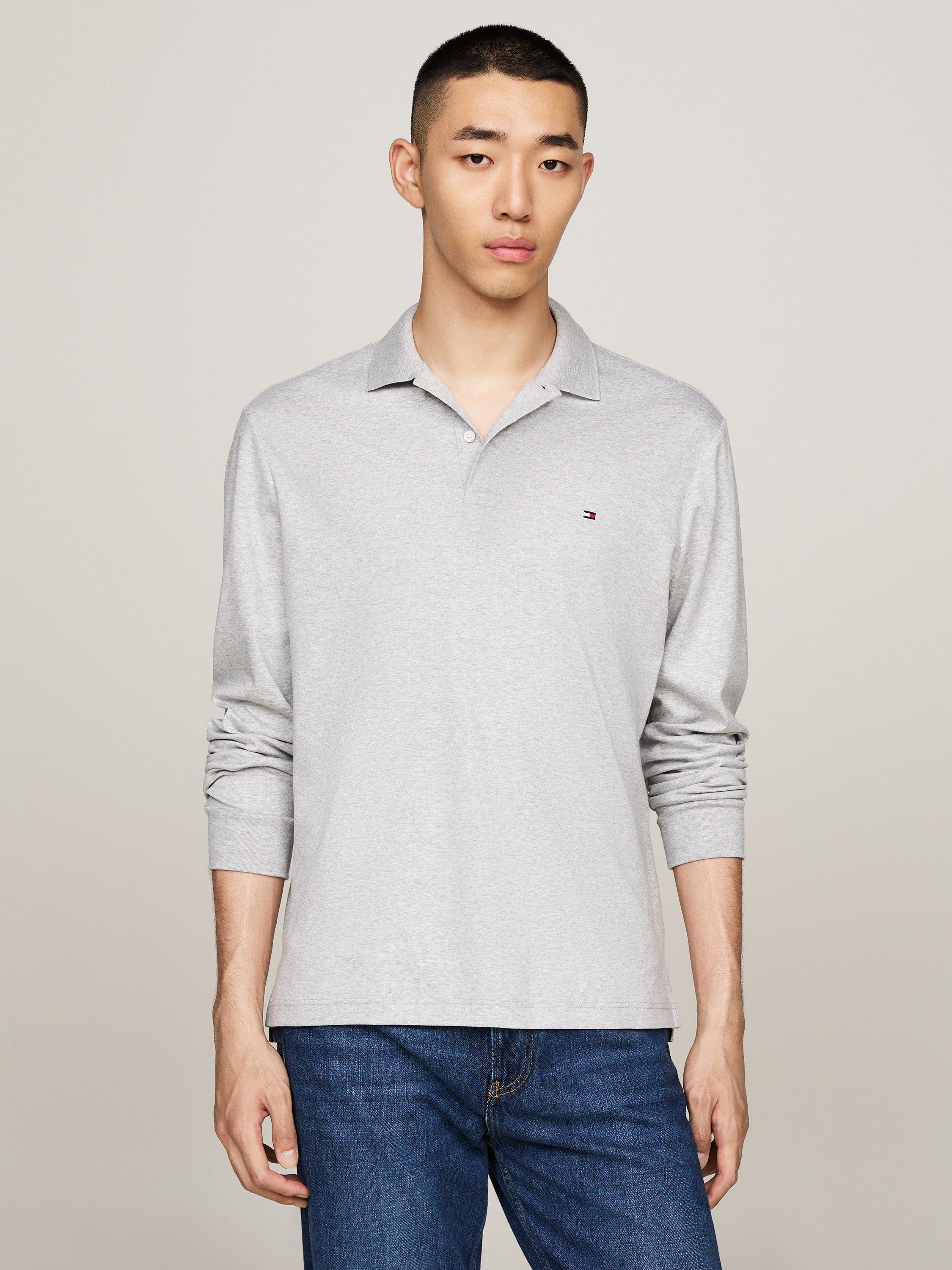 Product image 1 of 5, which shows Tommy Hilfiger Regular Fit Long Sleeve Polo Shirt, Light Grey, S