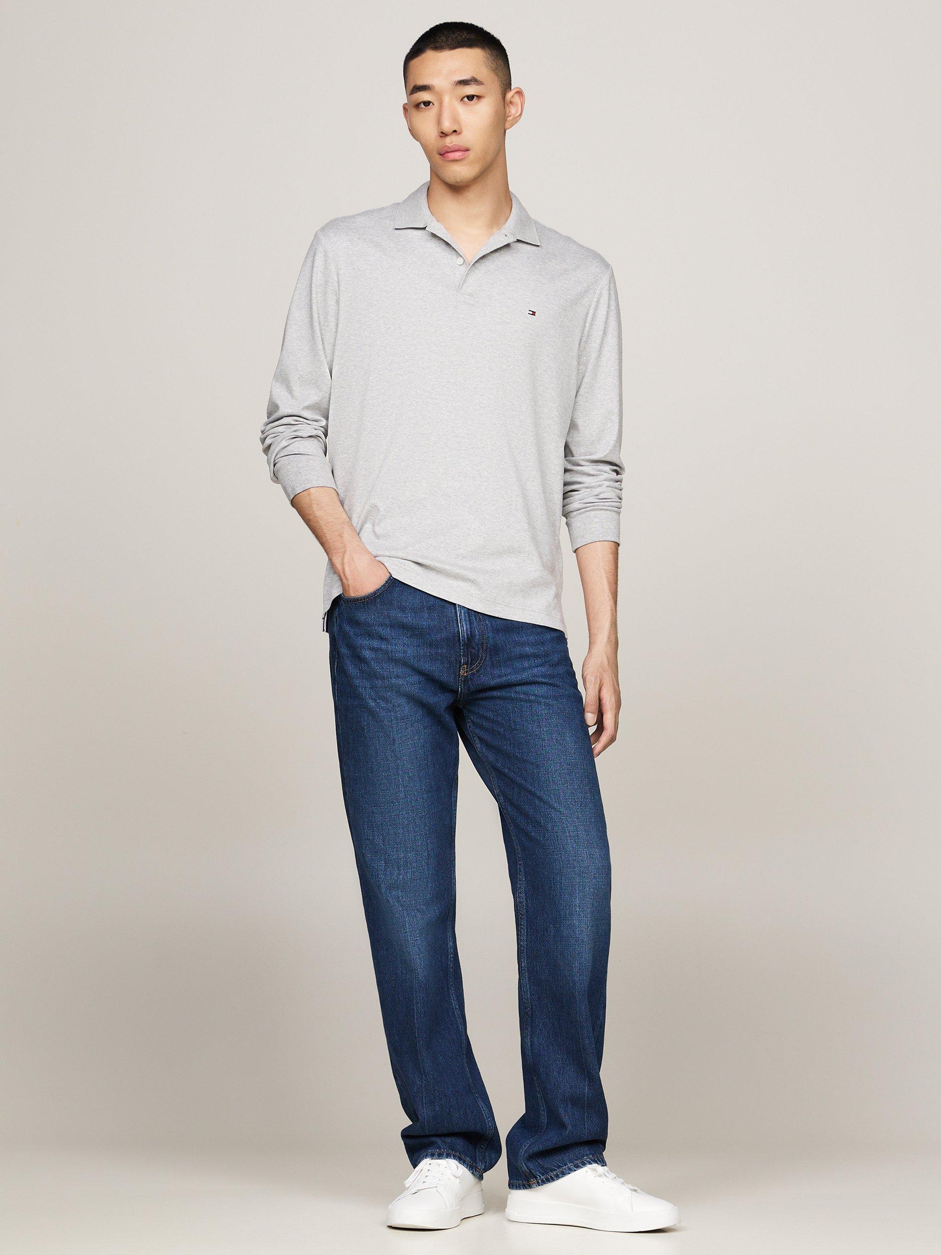 Product image 4 of 5, which shows Tommy Hilfiger Regular Fit Long Sleeve Polo Shirt, Light Grey, S