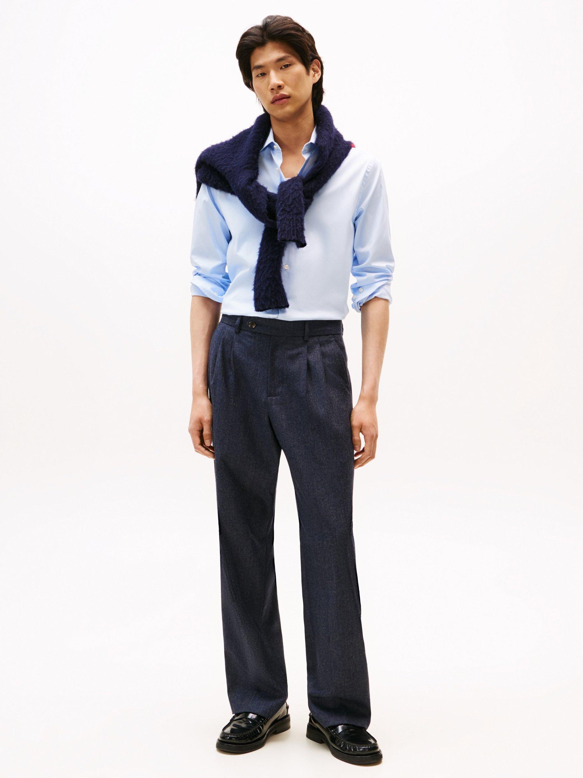 Product image 3 of 5, which shows Tommy Hilfiger Cotton Blend Flex Slim Fit Shirt, Sweet Blue, M