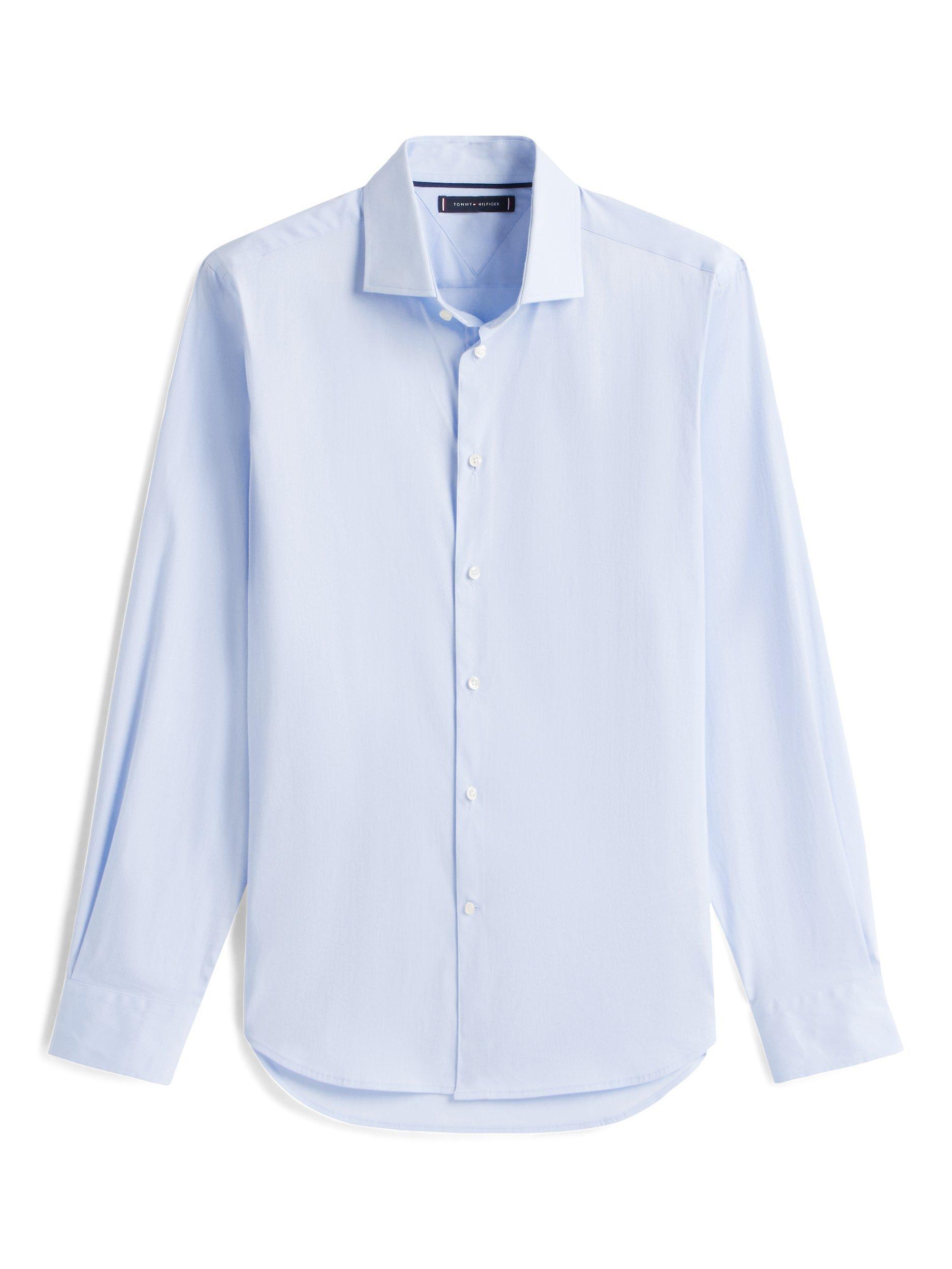 Product image 4 of 5, which shows Tommy Hilfiger Cotton Blend Flex Slim Fit Shirt, Sweet Blue, M