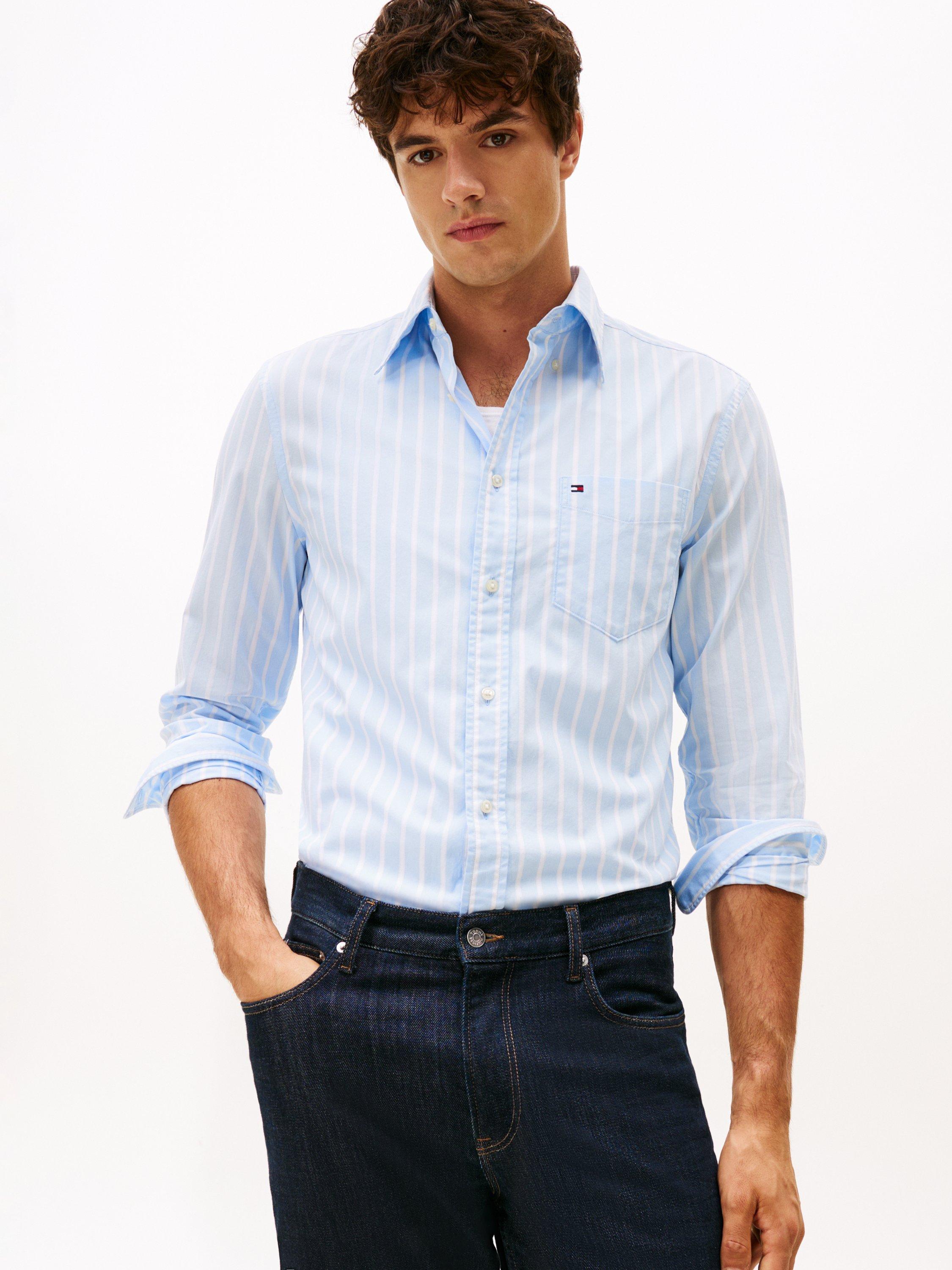 Product image 1 of 5, which shows Tommy Hilfiger Flex Regular Fit Stripe Shirt, Sweet Blue, XS