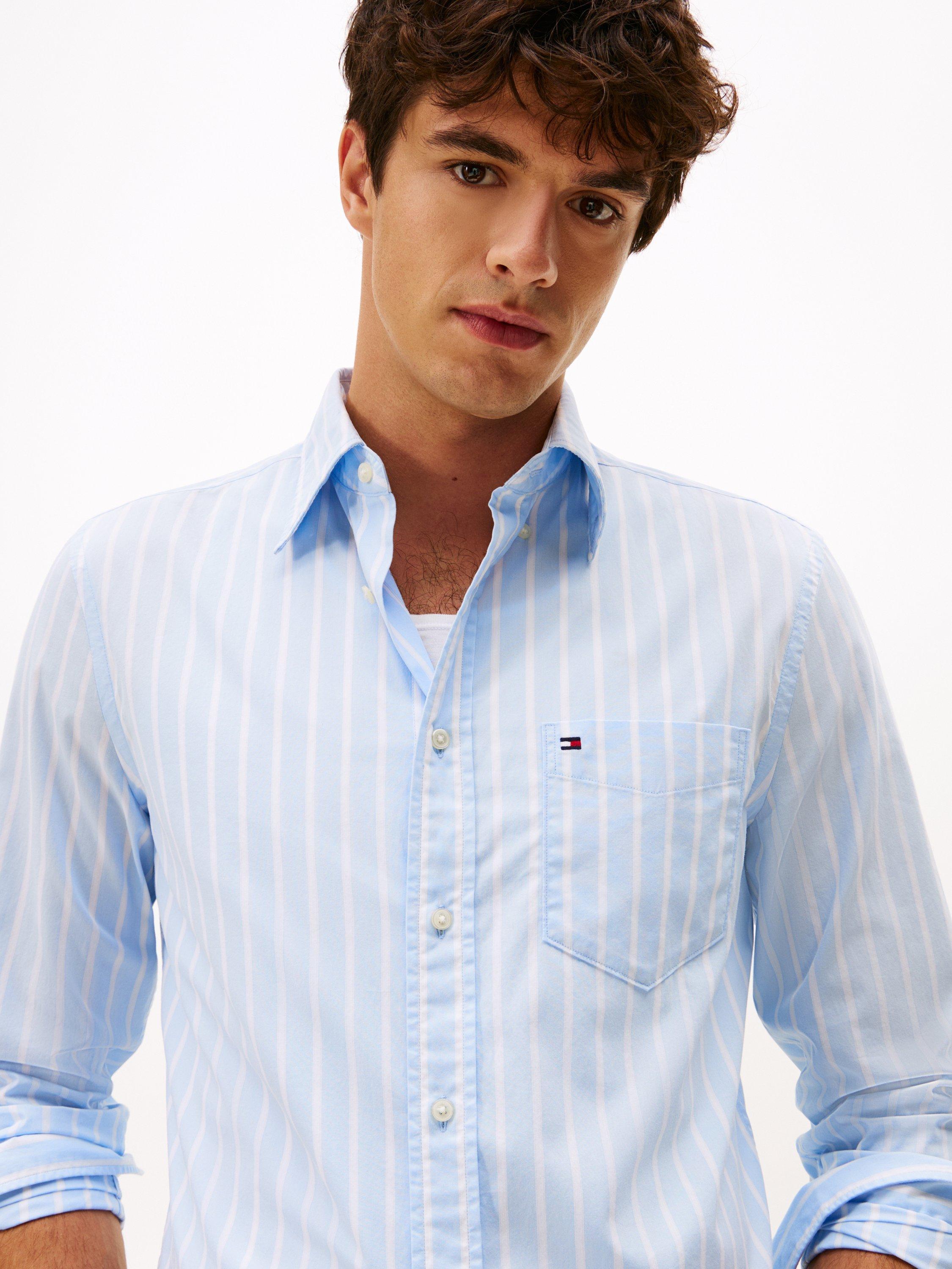 Product image 4 of 5, which shows Tommy Hilfiger Flex Regular Fit Stripe Shirt, Sweet Blue, XS