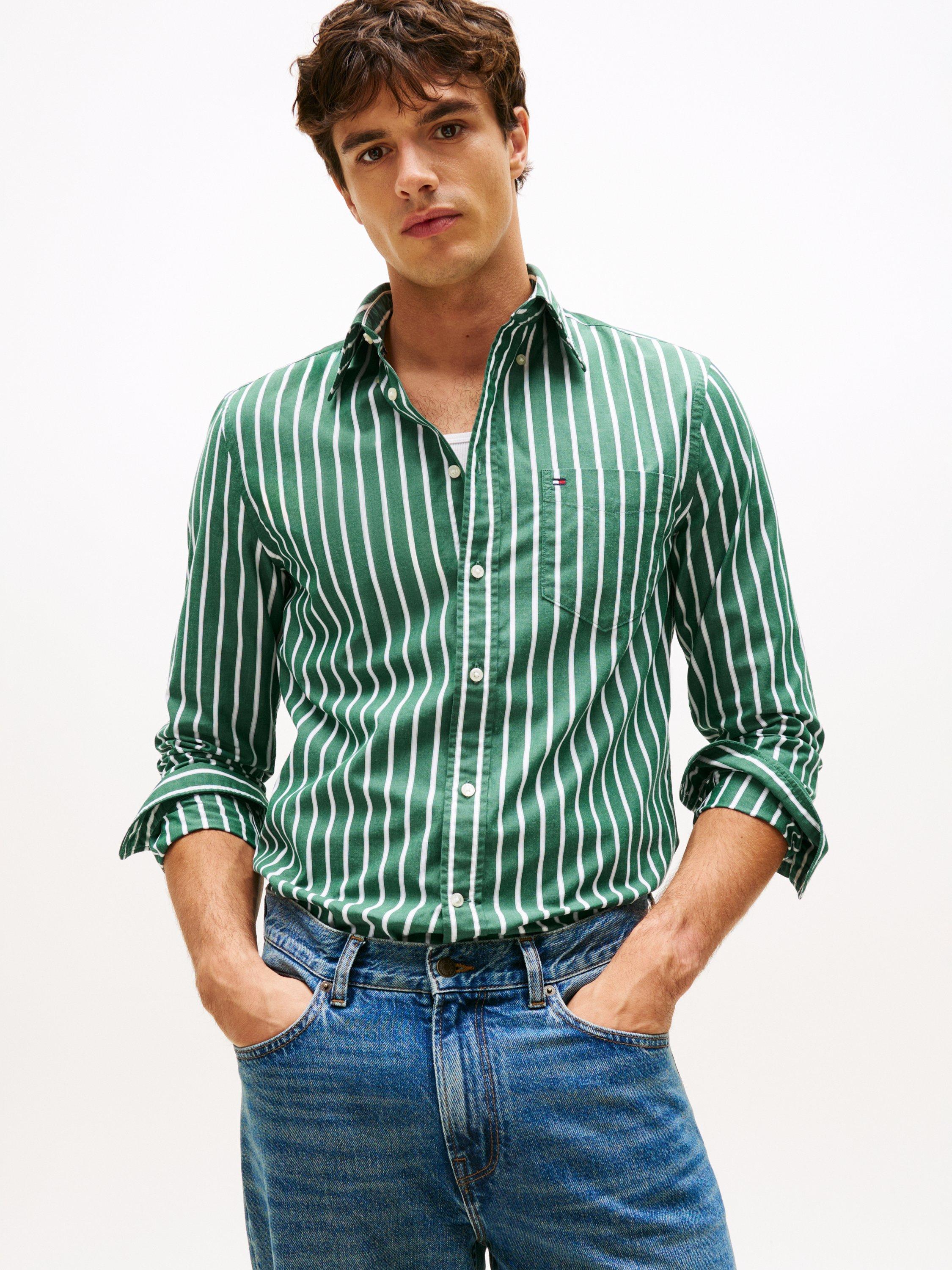 Tommy Hilfiger Flex Regular Fit Stripe Shirt, Ornamental Green