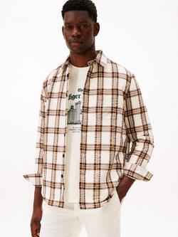 Tommy Hilfiger Cotton Blend Loose Fit Check Seersucker Overshirt, Legacy Brown, Legacy Brown