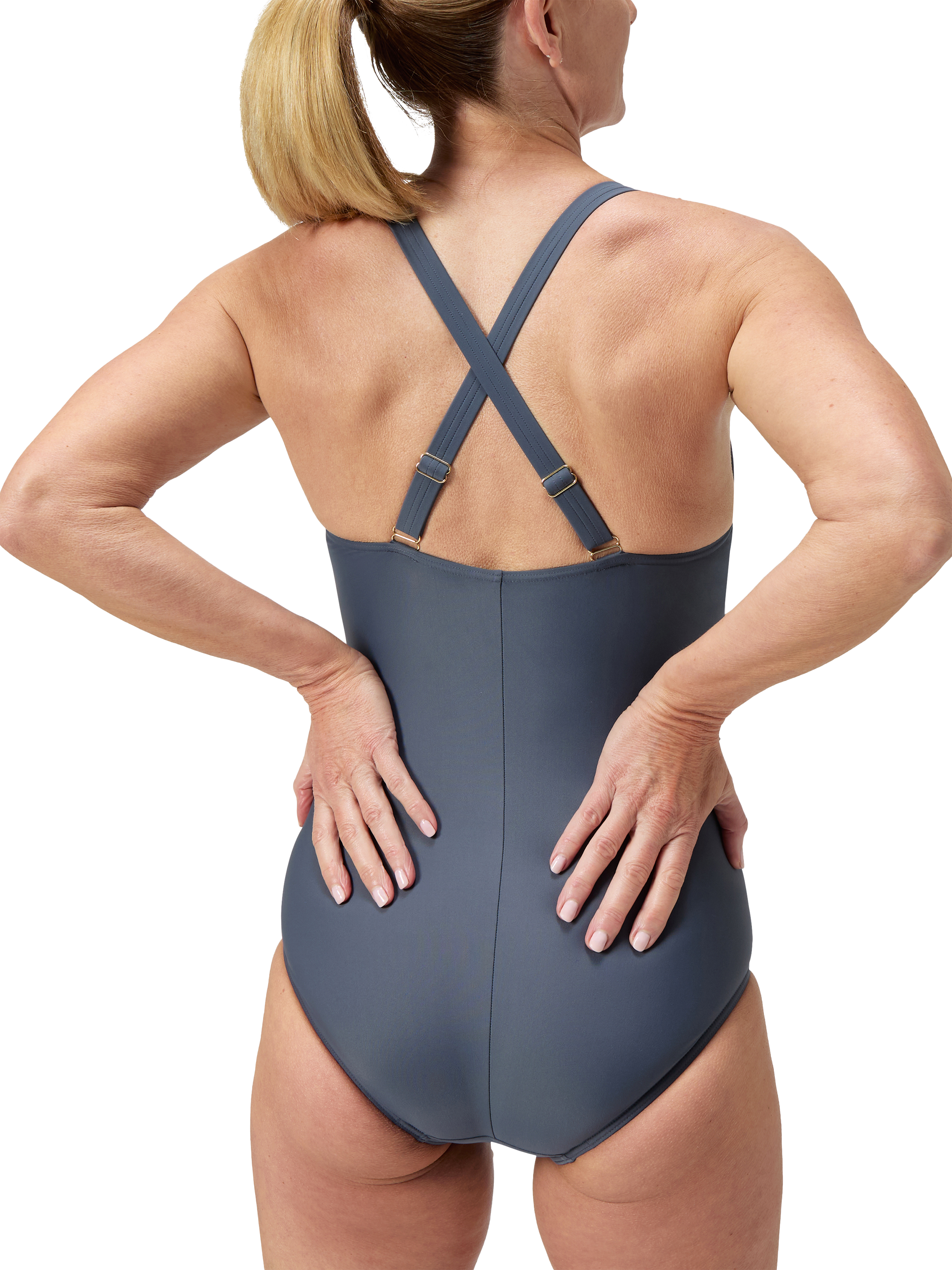 Product image 5 of 5, which shows Speedo Shaping V-Neck Swimsuit, Grey Lead, 32