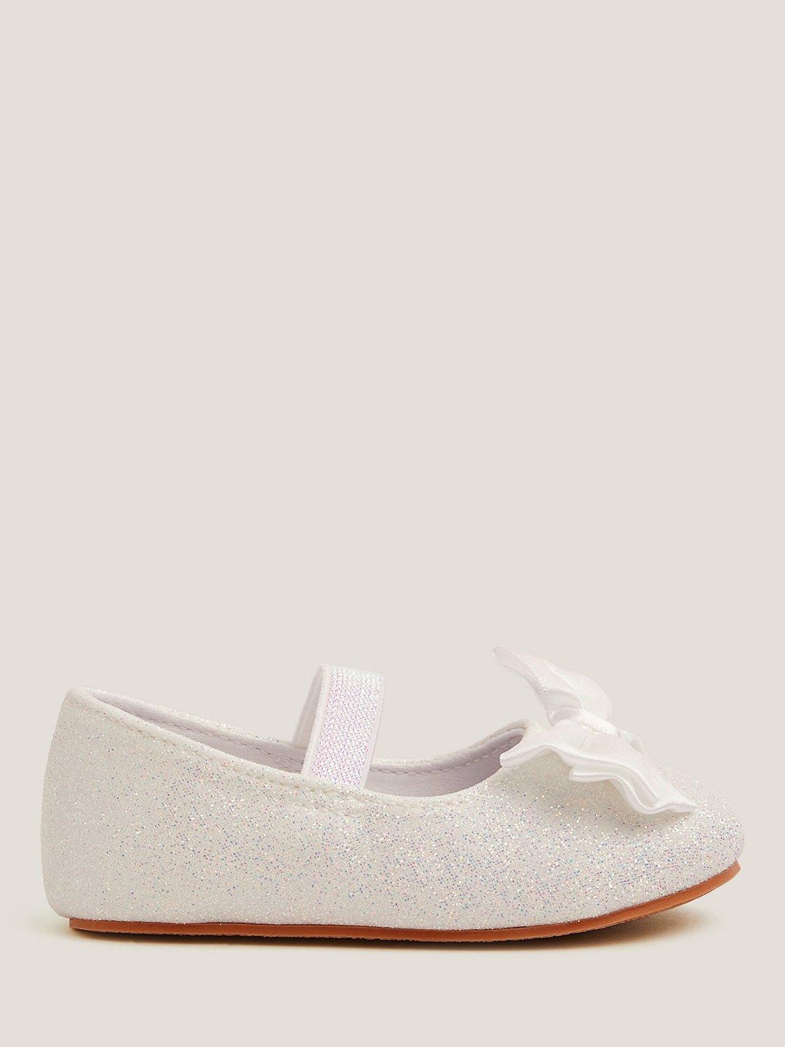 Product image 1 of 3, which shows Monsoon Baby Bow Glitter Walker Shoes, Ivory, C2