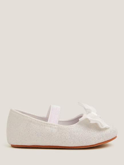 Monsoon Baby Bow Glitter Walker Shoes, Ivory, Ivory