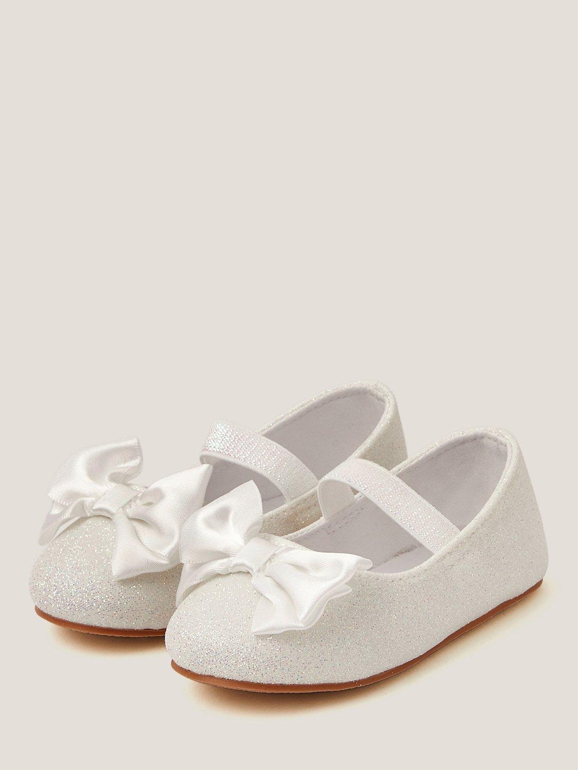 Product image 2 of 3, which shows Monsoon Baby Bow Glitter Walker Shoes, Ivory, C2
