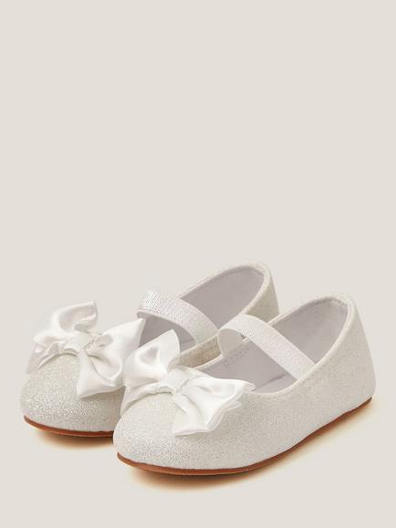 Monsoon Baby Bow Glitter Walker Shoes, Ivory - view 2, Ivory