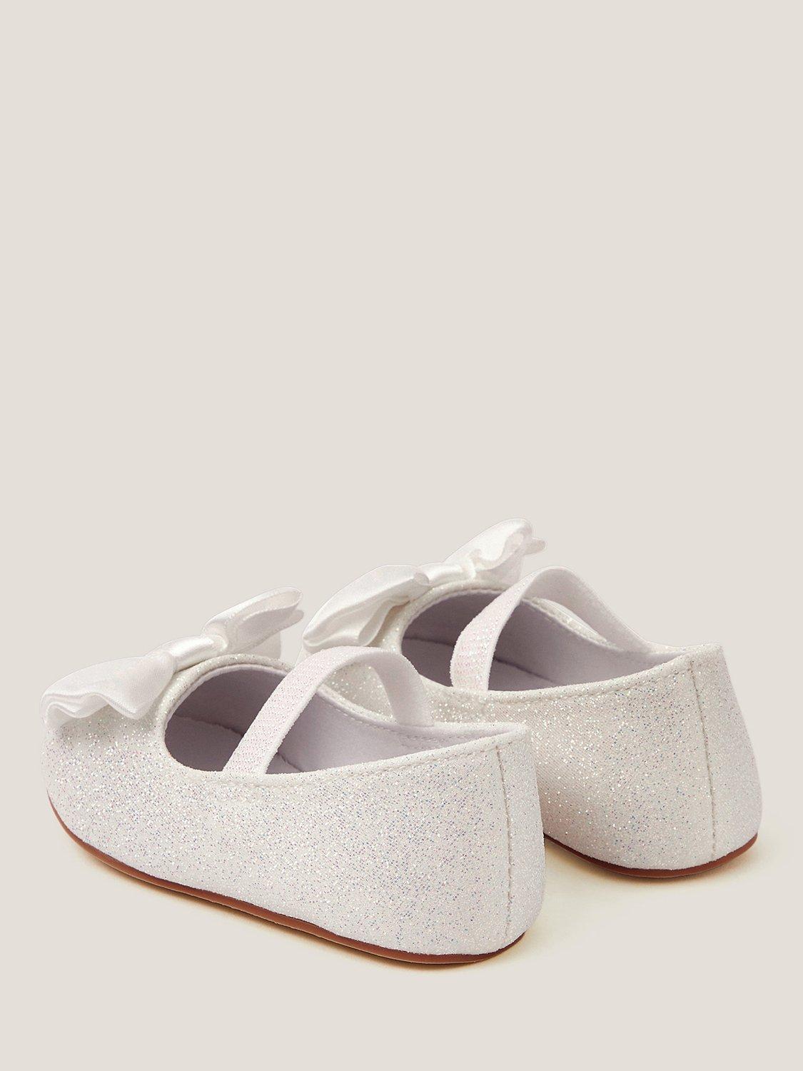 Product image 3 of 3, which shows Monsoon Baby Bow Glitter Walker Shoes, Ivory, C2