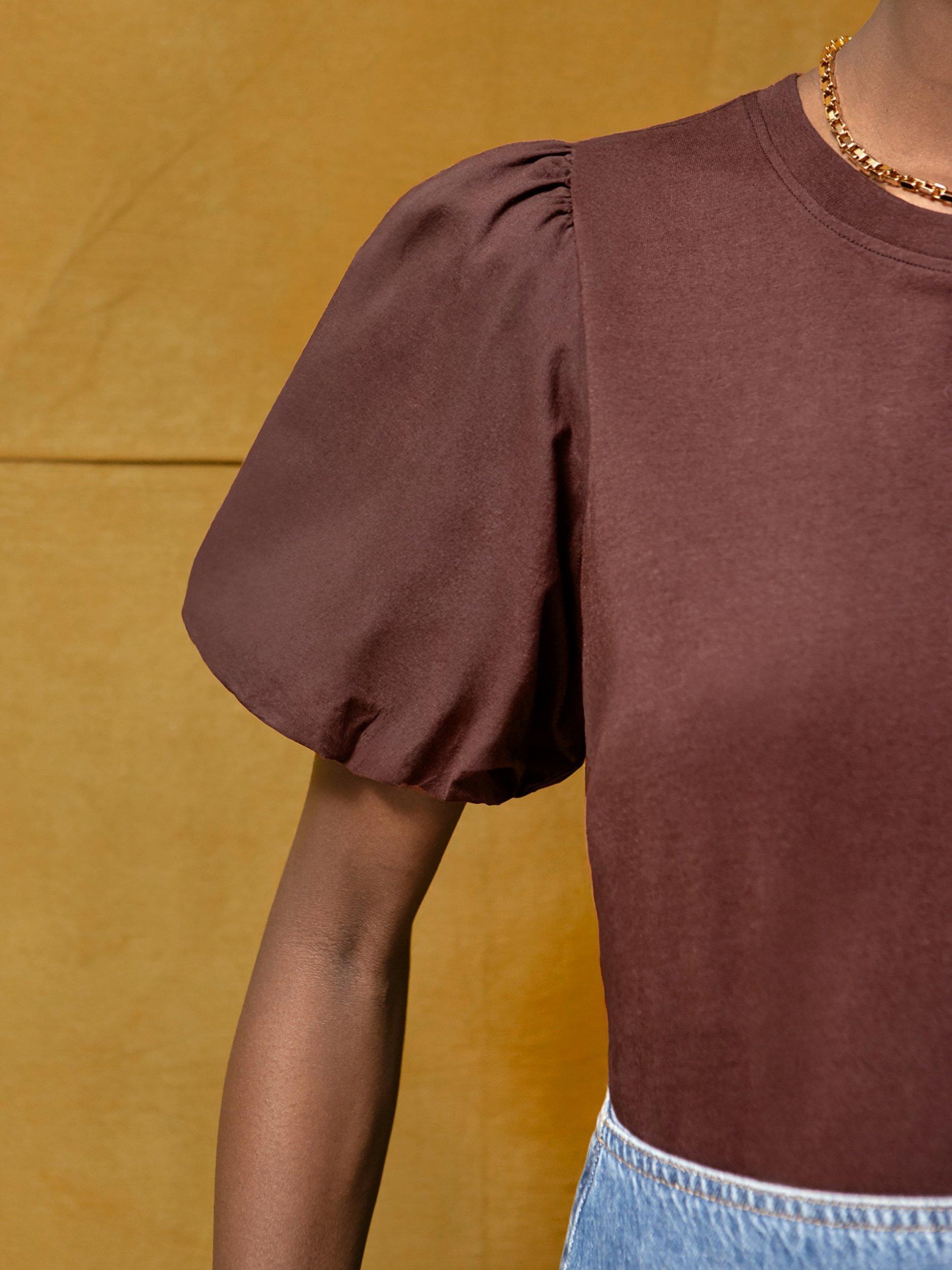 Product image 2 of 5, which shows Ro&Zo Crew Neck Puff Sleeve T-Shirt, Brown, M