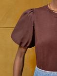 Ro&Zo Crew Neck Puff Sleeve T-Shirt, Brown