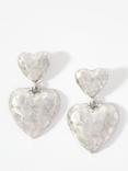 Mint Velvet Double Heart Drop Earrings, Silver
