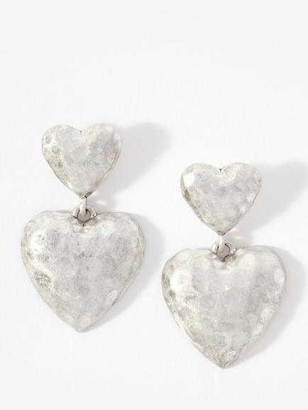 Mint Velvet Double Heart Drop Earrings, Silver, Silver