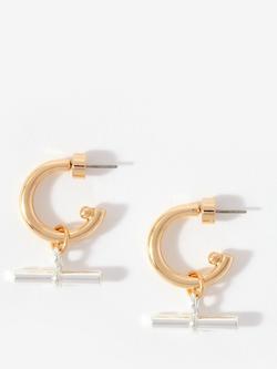 Mint Velvet Drop Hoop Earrings, Gold Gold, Gold Gold