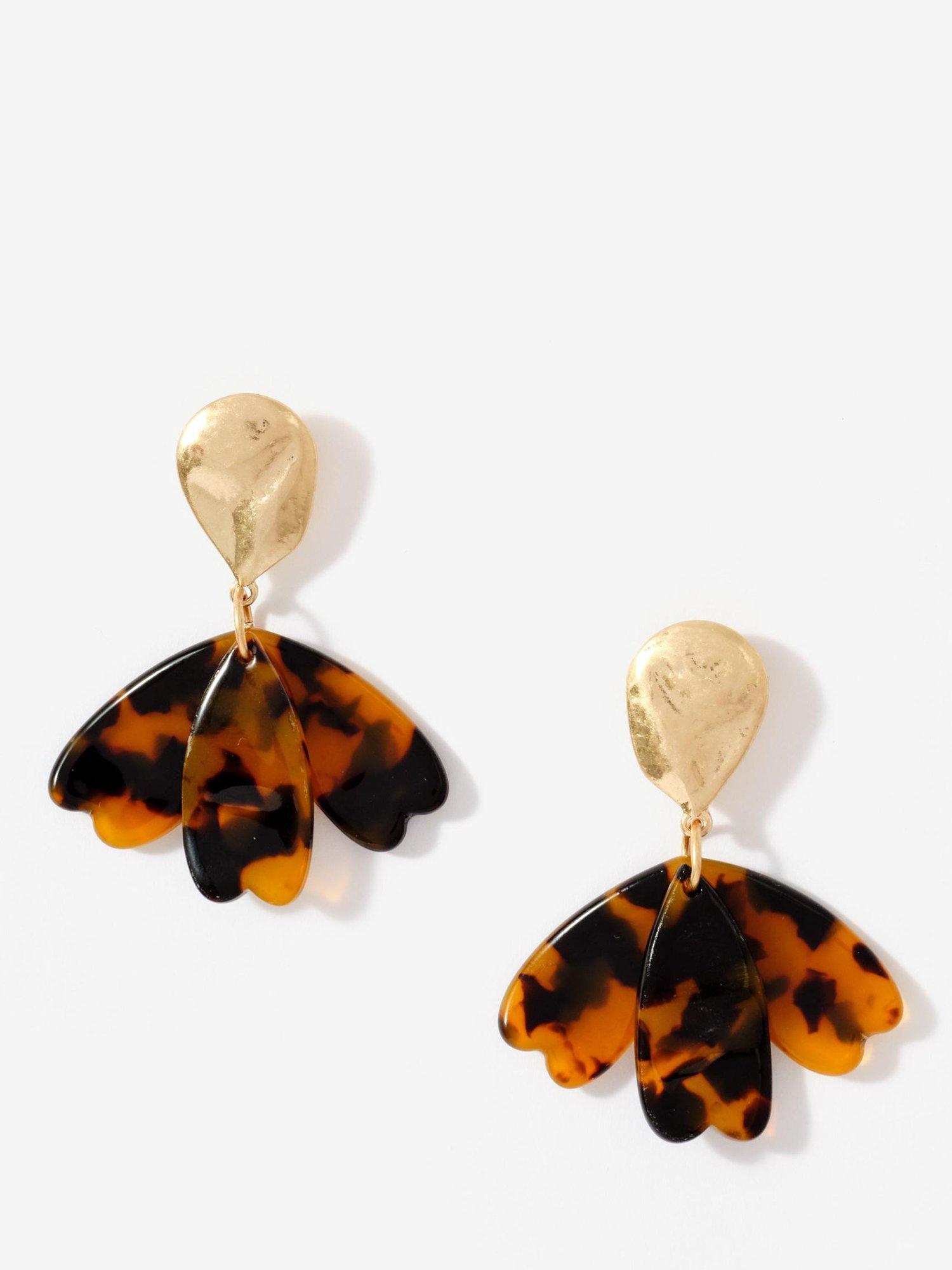 Product image 1 of 3, which shows Mint Velvet Floral Drop Earrings, Brown Multi Brown