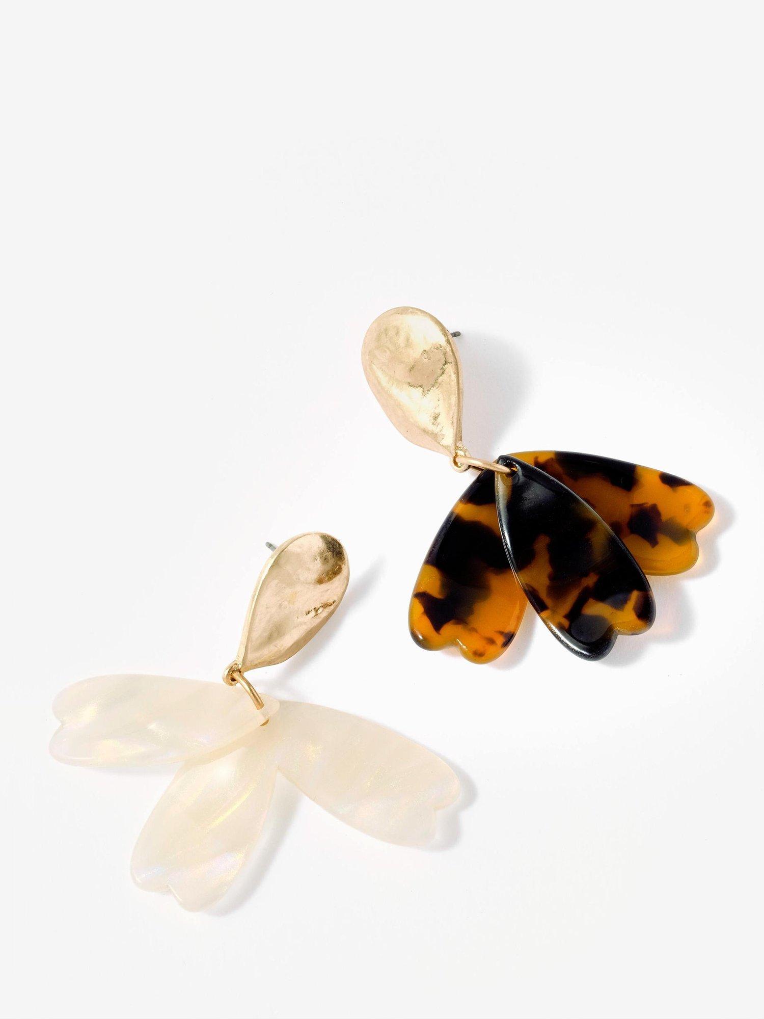 Product image 3 of 3, which shows Mint Velvet Floral Drop Earrings, Brown Multi Brown