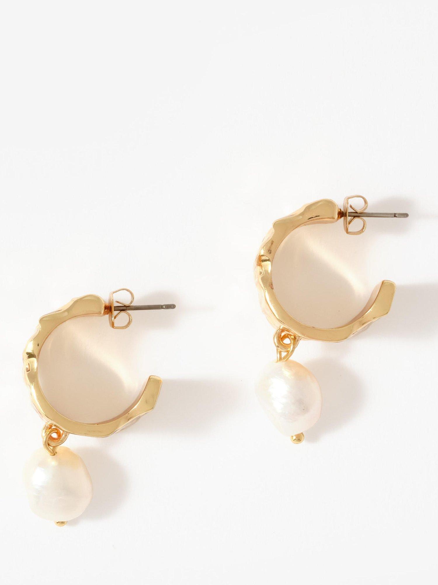 Mint Velvet Textured Hoop Pearl Drop Earrings, Gold Gold