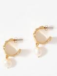 Mint Velvet Textured Hoop Pearl Drop Earrings, Gold Gold