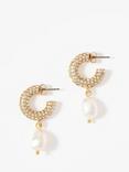 Mint Velvet Pearl Diamante Hoop Earrings, Gold Gold