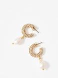 Mint Velvet Pearl Diamante Hoop Earrings, Gold Gold