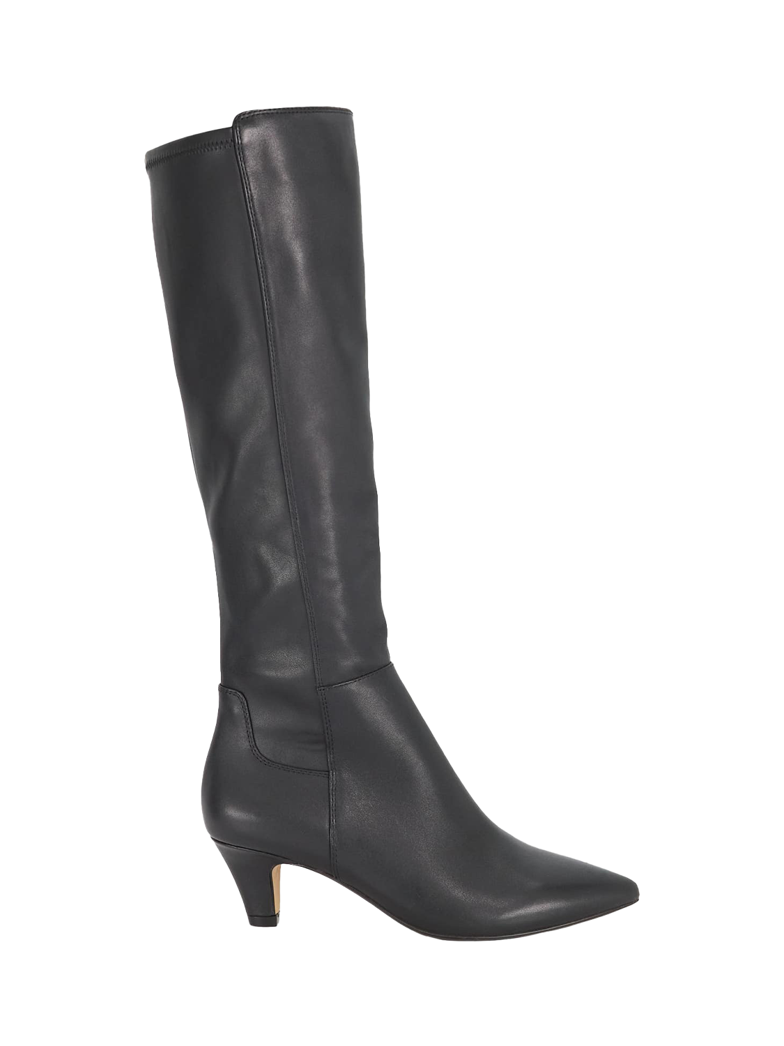 Product image 1 of 6, which shows Dune London Sera Leather Knee-High Kitten Heel Boots, Black, EU36