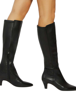 Dune London Sera Leather Knee-High Kitten Heel Boots - view 2, Black