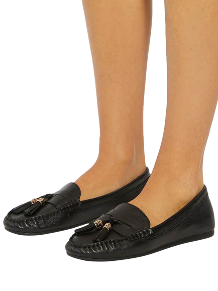 Dune London Geen Leather Tassle Detail Soft Loafers - view 2, Black
