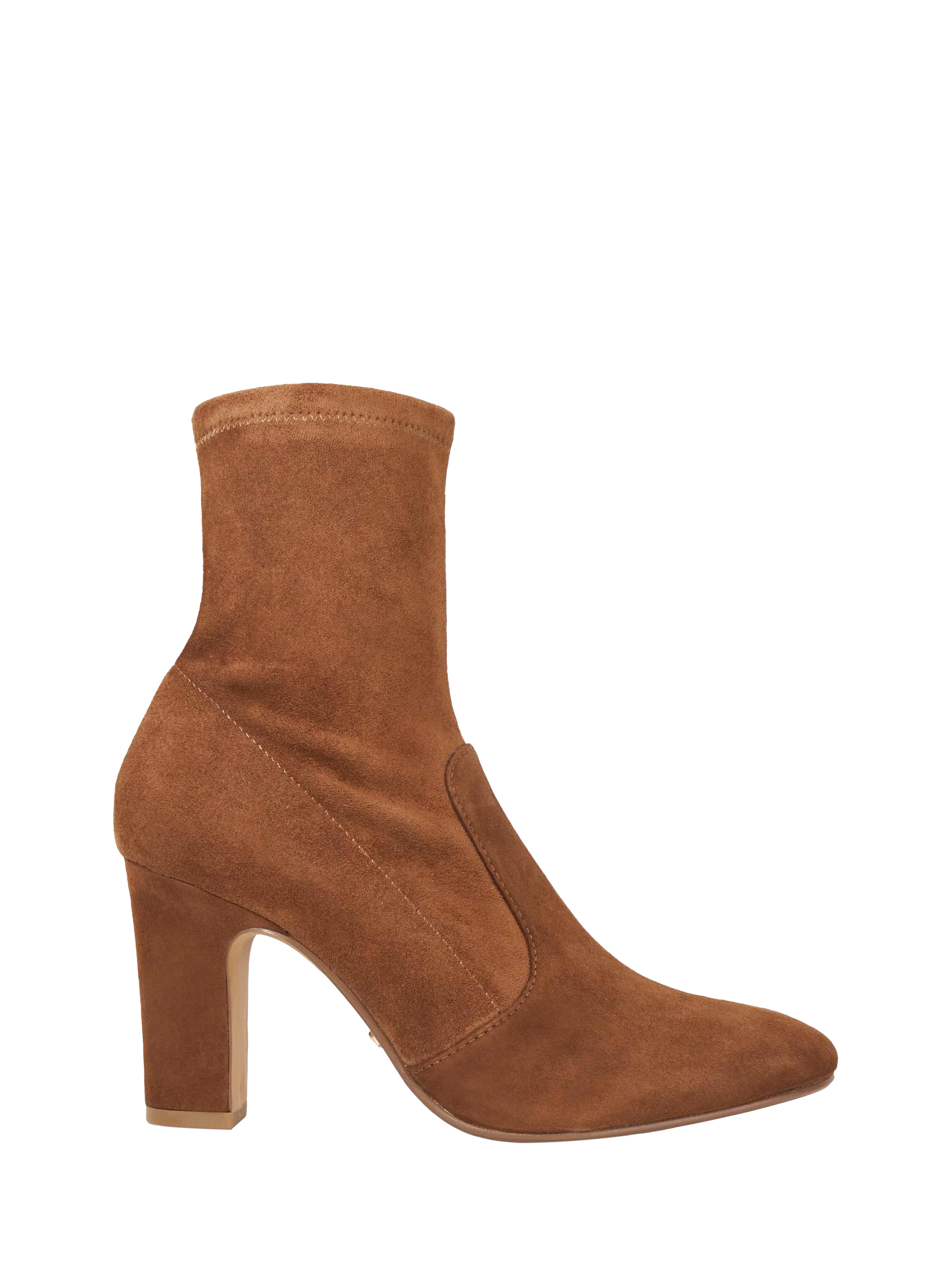 Product image 1 of 6, which shows Dune London Optilly Suede Block Heel Sock Boots, Dark Tan, 36