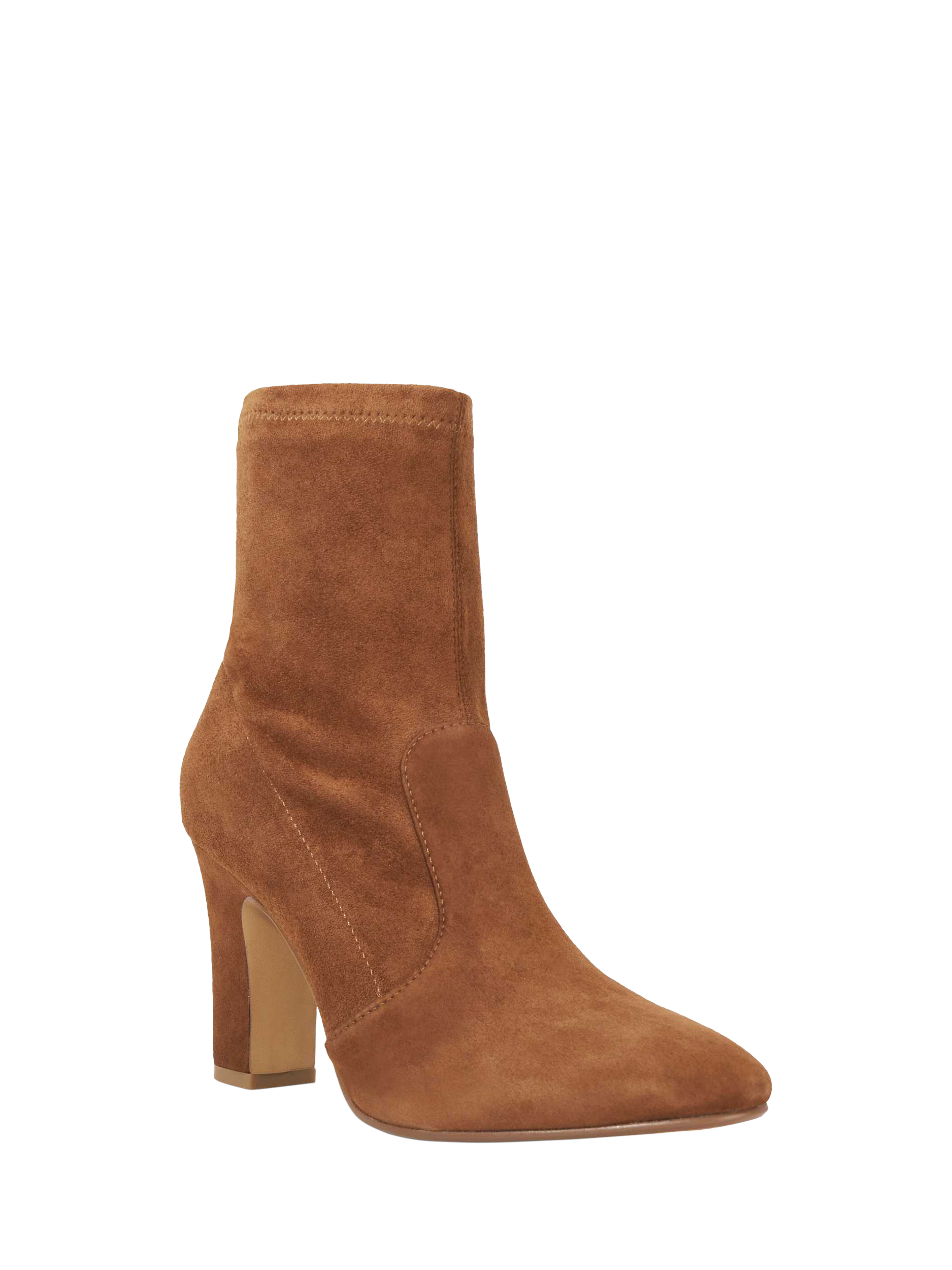 Product image 4 of 6, which shows Dune London Optilly Suede Block Heel Sock Boots, Dark Tan, 36