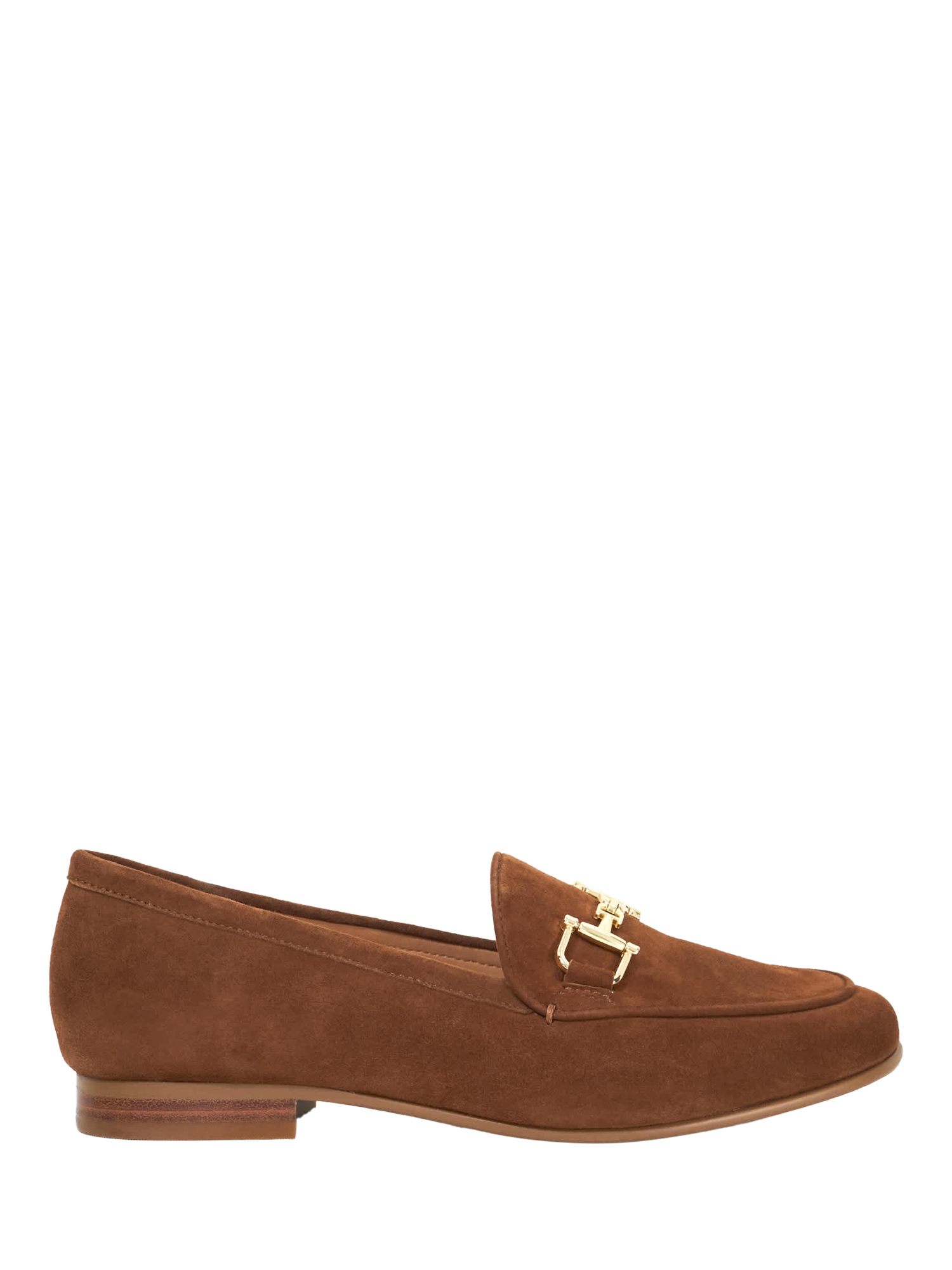 Product image 1 of 6, which shows Dune London Branded Snaffle Trim Leather Slip-On Loafers, Brown, EU36