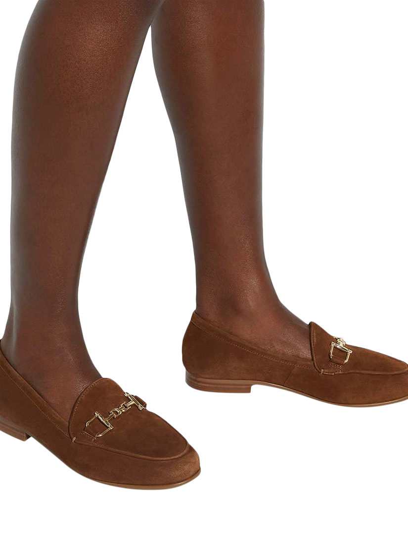 Product image 2 of 6, which shows Dune London Branded Snaffle Trim Leather Slip-On Loafers, Brown, EU36