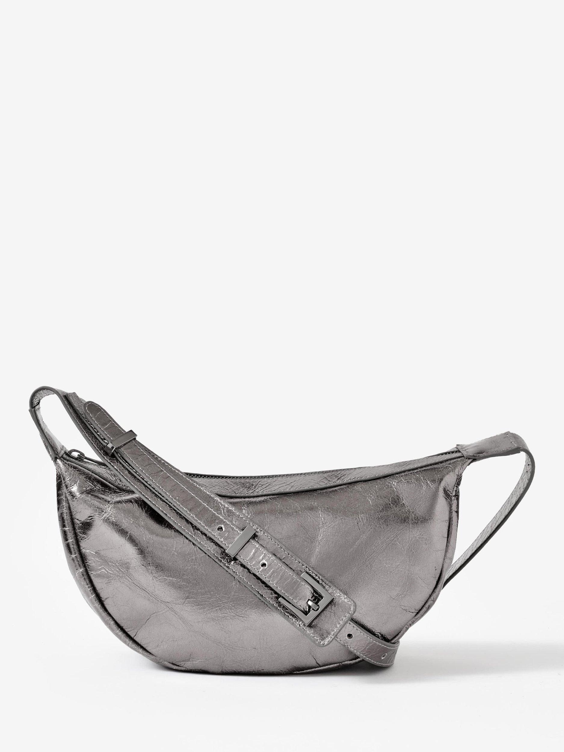 Product image 1 of 2, which shows Mint Velvet Suede Scoop Sling Bag, Silver, One Size