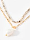 Mint Velvet Double Chain Pearl Necklace, Gold Gold