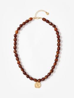 Mint Velvet Beaded Charm Necklace, Brown/Gold, Brown/Multi