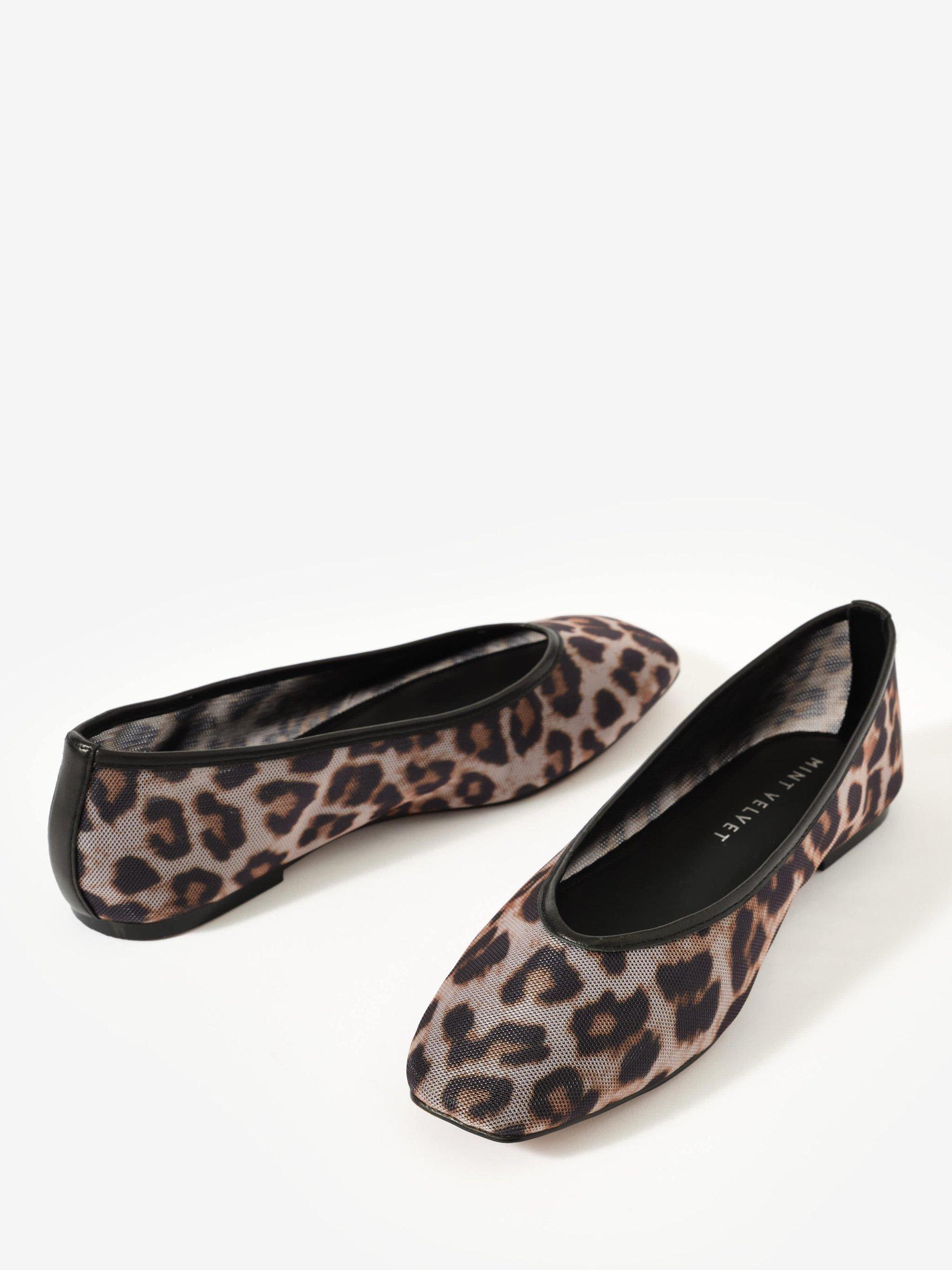 Product image 4 of 4, which shows Mint Velvet Piper Leopard Print Mesh Ballet Flats, Brown, 3