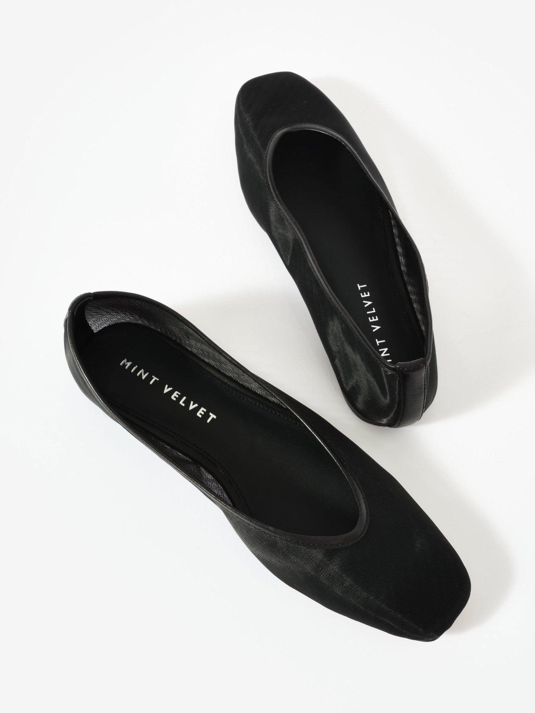 Product image 2 of 4, which shows Mint Velvet Piper Mesh Slip-On Ballet Flats, Black, 3