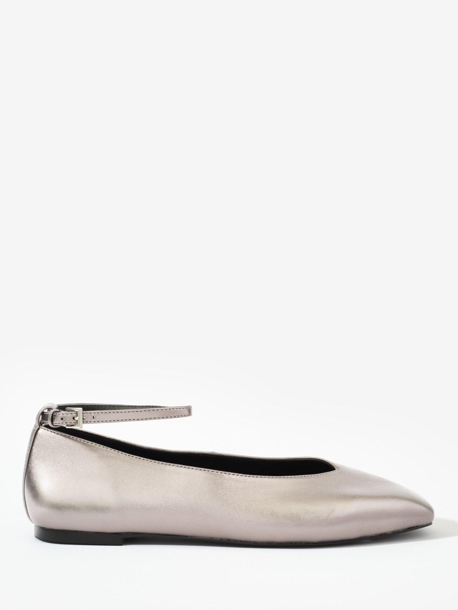 Product image 1 of 3, which shows Mint Velvet Honey Dark Leather Ballet Flats, Silver, 4