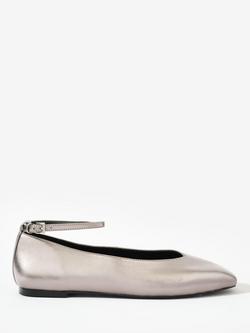 Mint Velvet Honey Dark Leather Ballet Flats, Silver