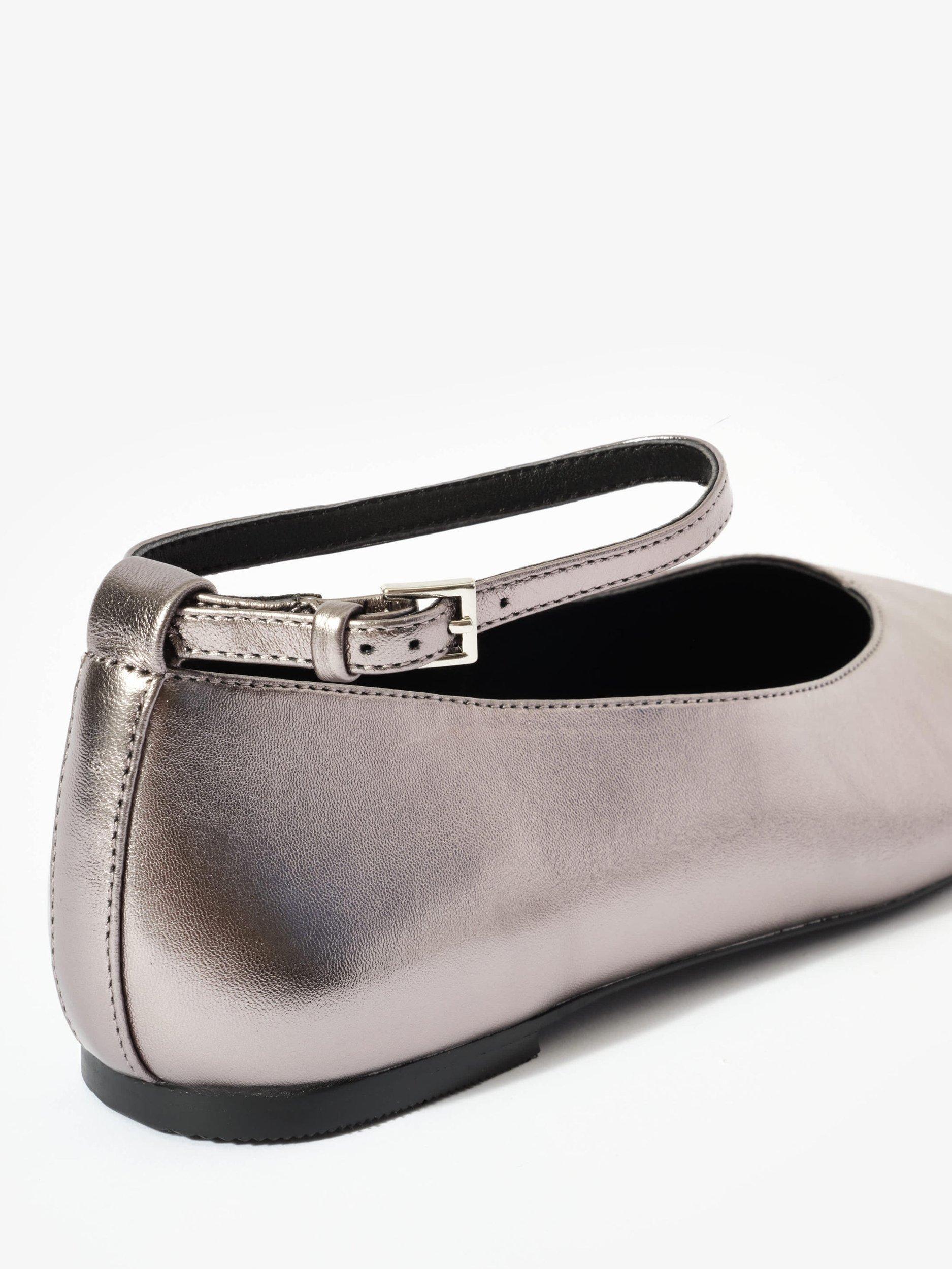 Product image 3 of 3, which shows Mint Velvet Honey Dark Leather Ballet Flats, Silver, 4