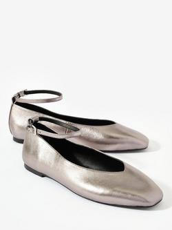 Mint Velvet Honey Dark Leather Ballet Flats - view 2, Silver