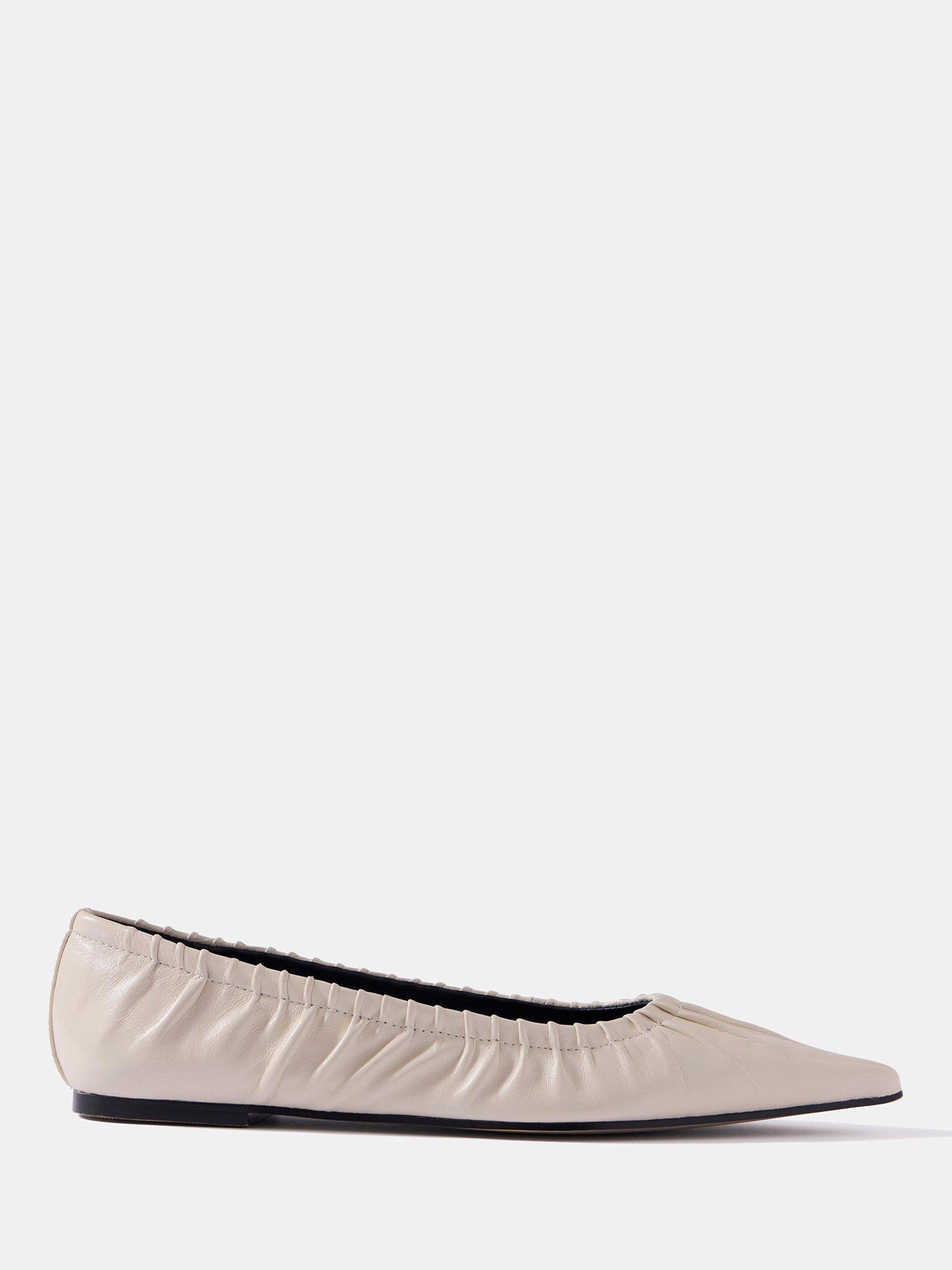 Product image 1 of 3, which shows Mint Velvet  Arella Leather Ruched Flat Ballerina Pumps, Natural Stone, 3
