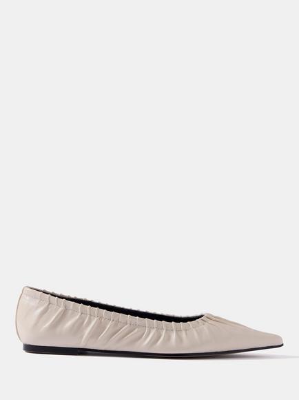 Mint Velvet  Arella Leather Ruched Flat Ballerina Pumps, Natural Stone