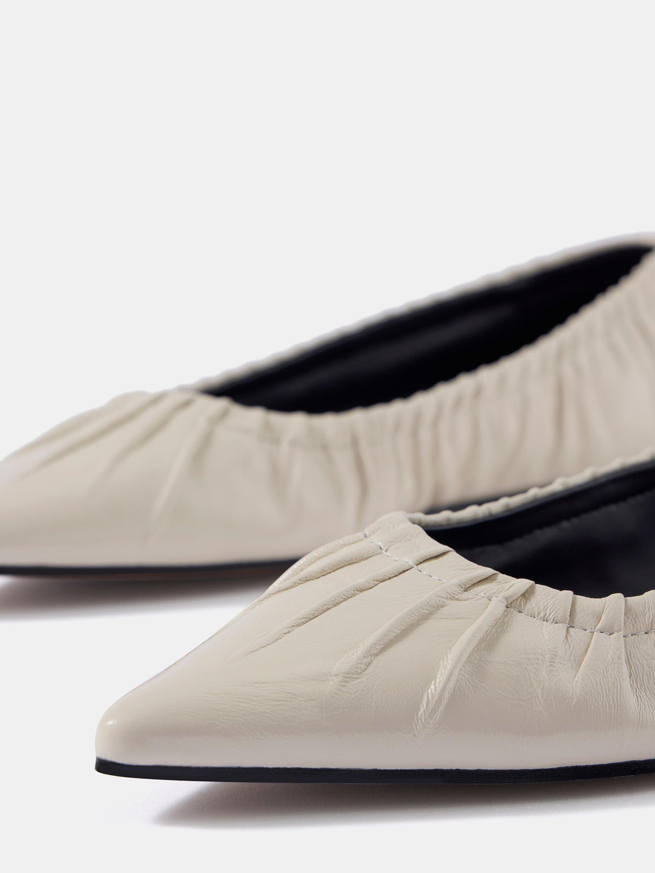 Product image 3 of 3, which shows Mint Velvet  Arella Leather Ruched Flat Ballerina Pumps, Natural Stone, 3